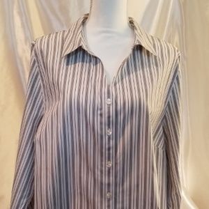 1X Catherine's White w/Black & Gray Stripe Blouse